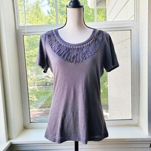 Ann Taylor LOFT Short Sleeved Jeweled Top | M